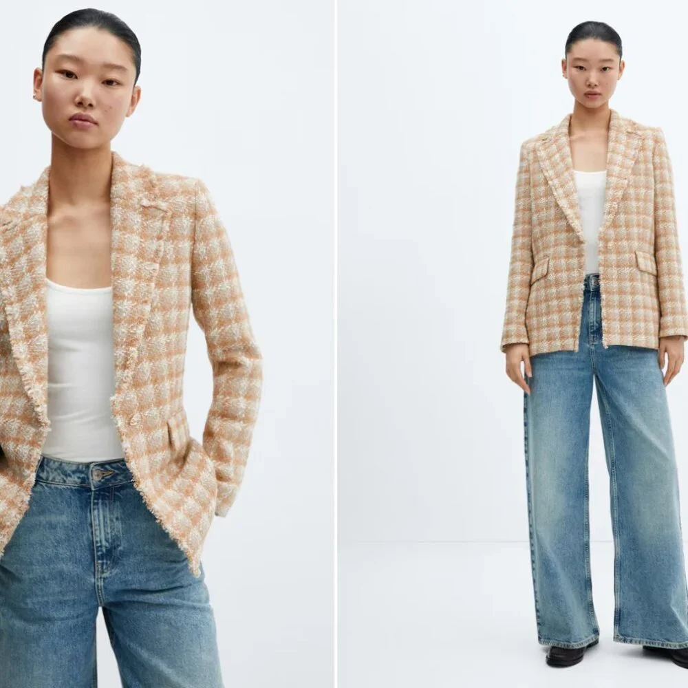 Mango Tweed Jacket Blazer With Jewel Button S - Picture 7 of 7